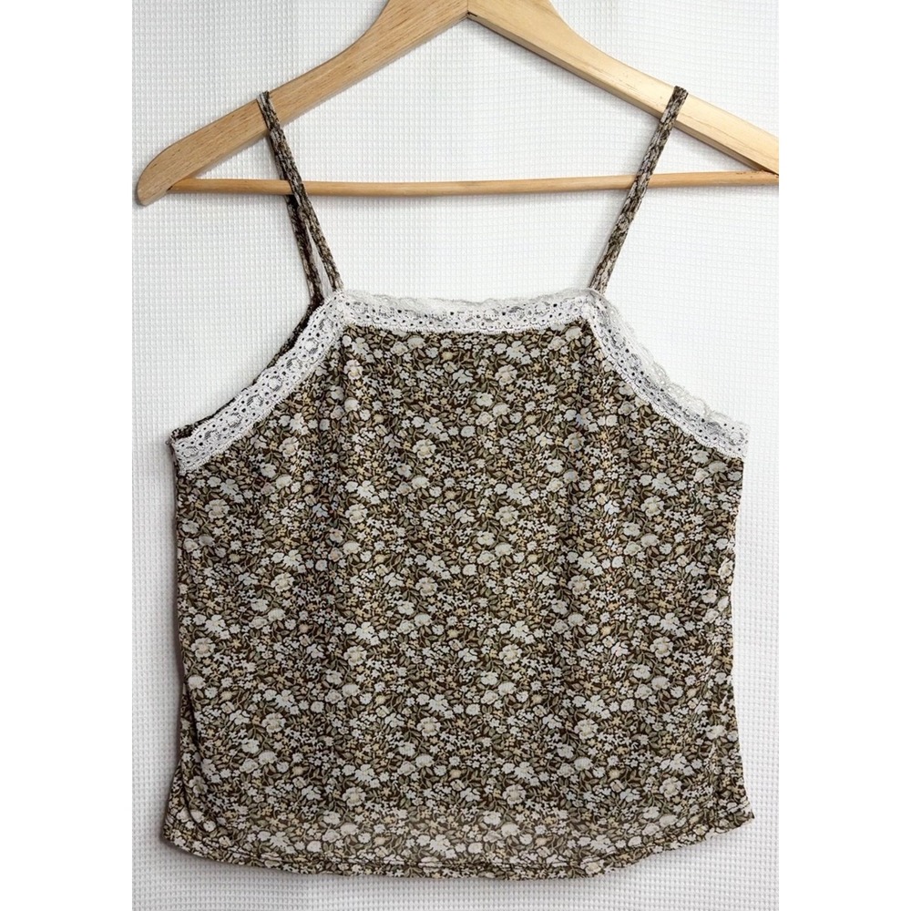 Self Esteem Vintage Y2K Floral Lace Trim Cami Top Brown Fairycore Boho XL